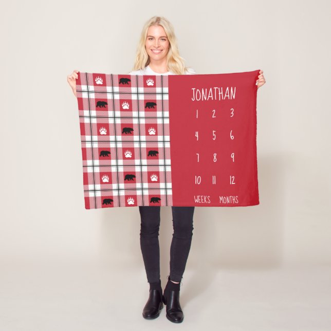 Rustic Red Black & White Bear Flannel Pattern Fleece Blanket (In Situ)