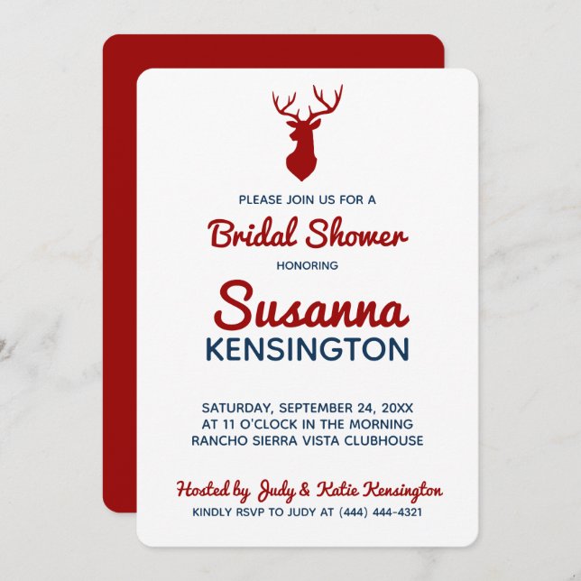 Rustic Red Blue Deer Mountain Bridal Shower Invitation (Front/Back)