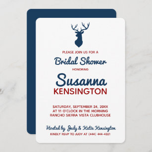 Rustic Red Blue Deer Mountain Bridal Shower Invitation