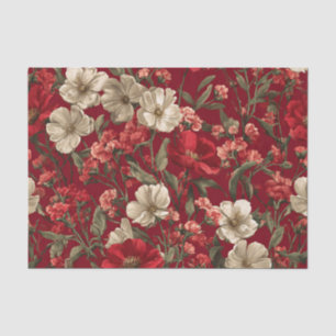Rustic Red Bold Vintage Boho Floral Tissue Paper