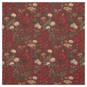 Rustic Red Botanical Bold Vintage Boho Floral Fabric