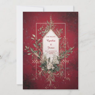 Rustic Red Botanical Wedding Invitation
