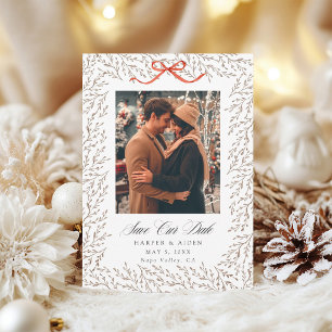 Rustic Red Bow Botanical Border Photo Save The Date