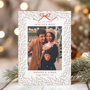 Rustic Red Bow Botanical Photo Save the Date