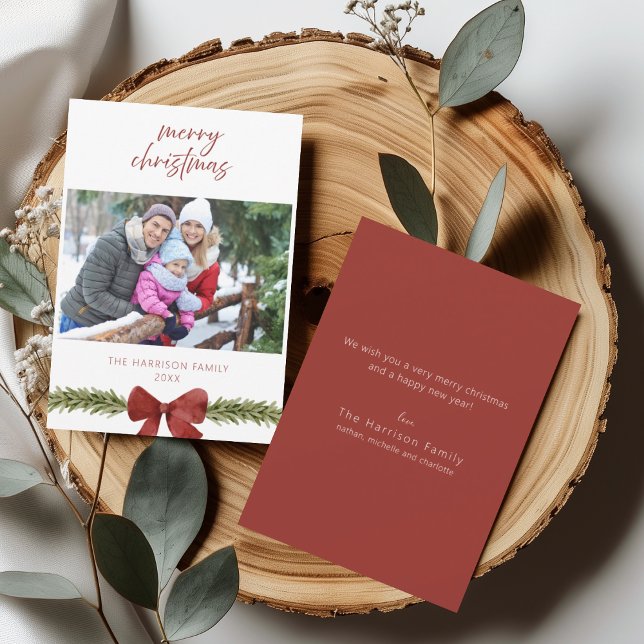 Rustic Red Bow Family Photo Christmas Card (Creator Uploaded)