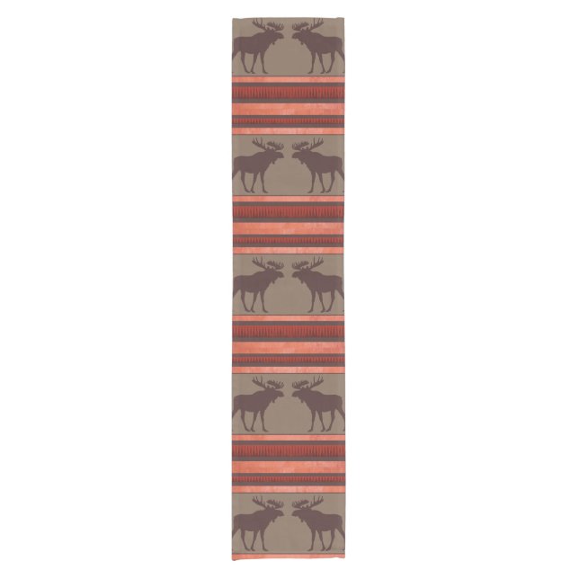 Rustic red brown moose pattern table runner (Front)