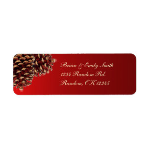 Rustic red brown pine cone return address labels