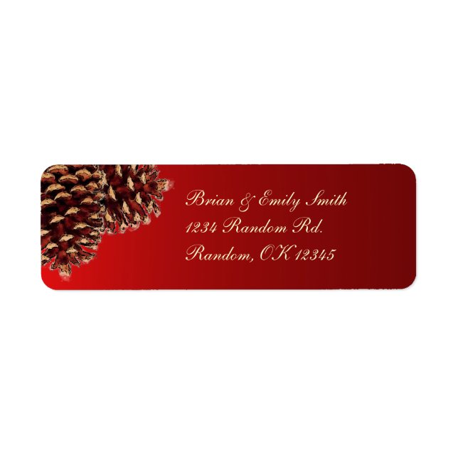 Rustic red brown pine cone return address labels (Front)