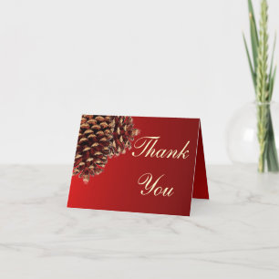 Rustic red brown pine cone thank you cards