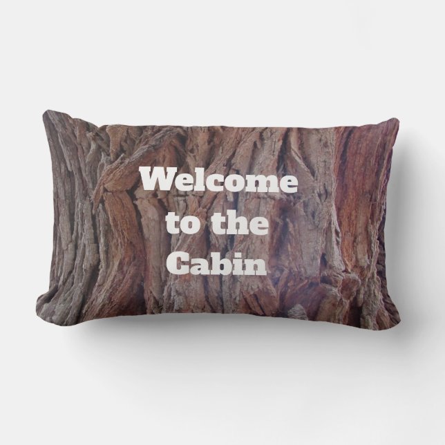 Rustic Red Brown Tree Bark Welcome Cabin Lumbar Cushion (Front)
