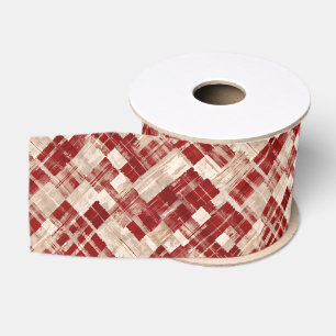 Rustic Red Brushstroke Plaid Tartan Grosgrain Ribbon