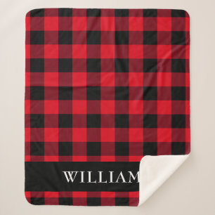 Rustic Red Buffalo Check Family Monogram Sherpa Blanket