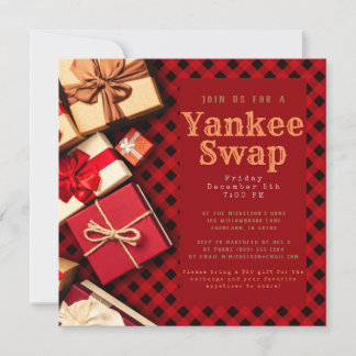 Rustic Red Buffalo Check Holiday Gift Exchange  Invitation