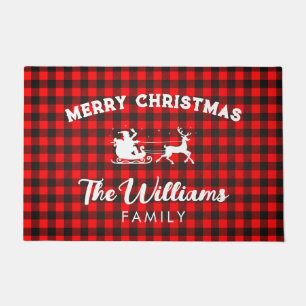 Rustic Red Buffalo Check Personalised Christmas Do Doormat
