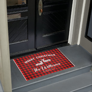 Rustic Red Buffalo Check Personalised Christmas Doormat