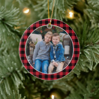 Rustic Red Buffalo Plaid Christmas Family Photo