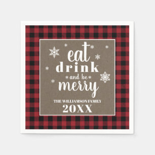 Rustic Red Buffalo Plaid Christmas Napkin