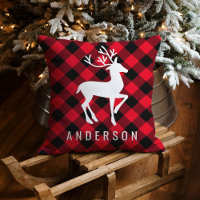 Rustic Red Buffalo Plaid Deer Christmas Monogram