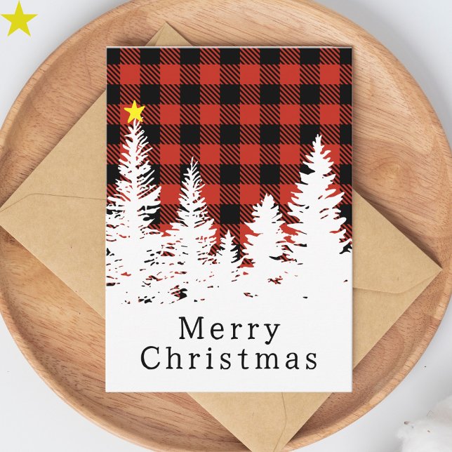 Rustic Red Buffalo Plaid Forest Merry Christmas Card (Creator Uploaded)