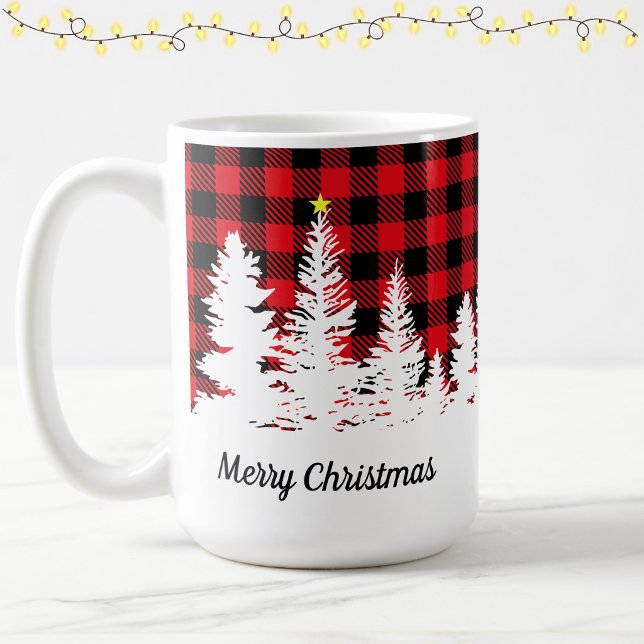 Rustic Red Buffalo Plaid Forest Merry Christmas  Coffee Mug (Creator Uploaded)