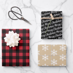Rustic Red Buffalo Plaid Merry Christmas Pattern Wrapping Paper Sheet