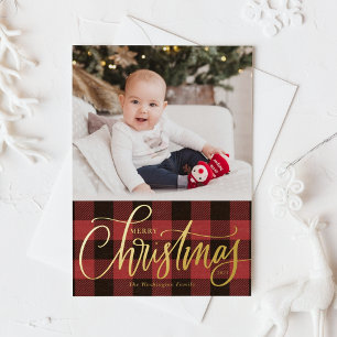 Rustic Red Buffalo Plaid Merry Christmas Photo