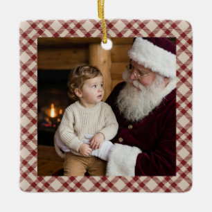 Rustic Red Buffalo Plaid Santa Photo Keepsake Ceramic Ornament