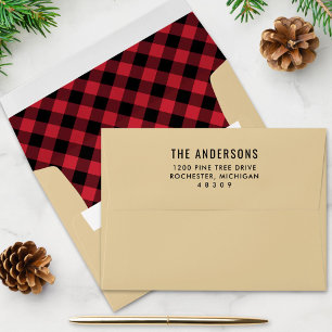 Rustic Red Buffalo Plaid Tan Christmas Address Envelope