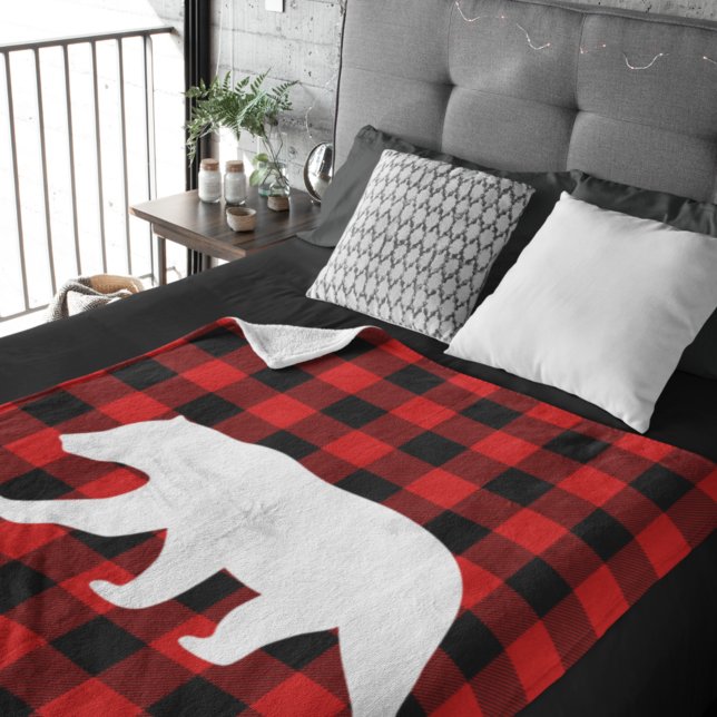 Rustic Red Buffalo Plaid & White Bear  Sherpa Blanket (Creator Uploaded)