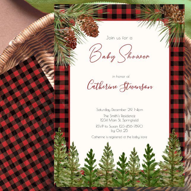 Rustic Red Buffalo Plaid Winter Baby Shower Invitation (Creator Uploaded)