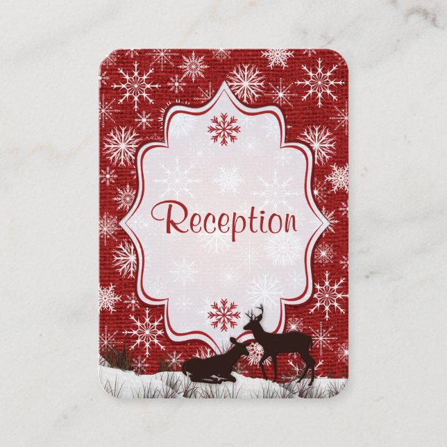 Rustic Red Burlap, Snowflakes, Deer Enclosure Card (Front)