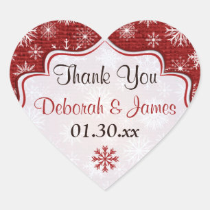 Rustic Red Burlap Snowflakes Wedding Favour Sticke Heart Sticker