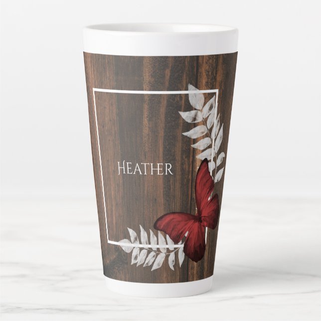 Rustic Red Butterfly Personalised Latte Mug (Front)