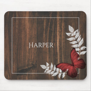Rustic Red Butterfly Personalised Mouse Pad