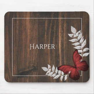 Rustic Red Butterfly Personalised Mouse Pad