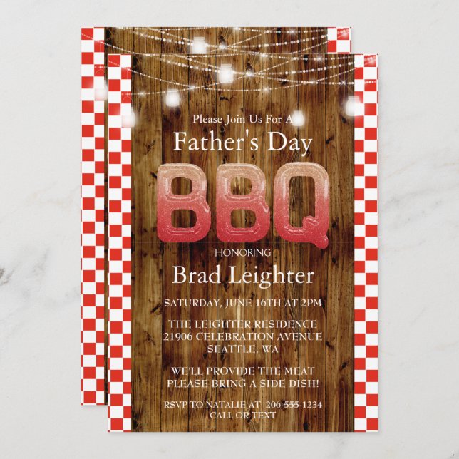 Rustic Red Chequered Father's Day BBQ Invitation (Front/Back)