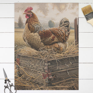 Rustic Red Chicken and Nest Decoupage Tissue Paper