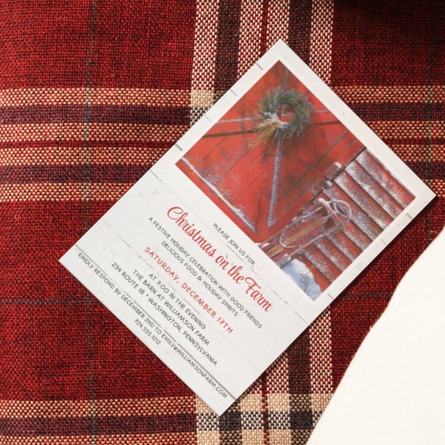 Rustic Red Christmas Barn Holiday Party Invitation (Creator Uploaded)