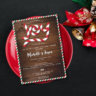 Rustic Red Christmas Candy Cane Joy Baby Shower Invitation