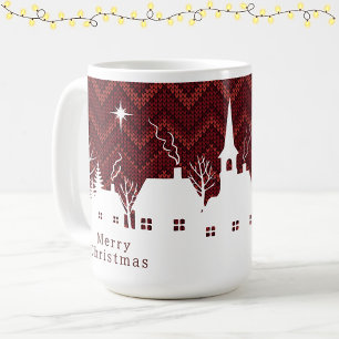 Rustic Red Christmas Village Chevron Knit Coffee Mug