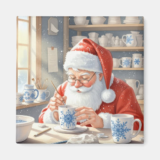 Rustic Red Christmas Watercolor Santa Workshop Magnet