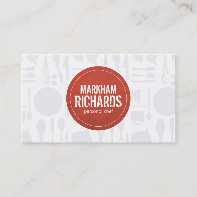 Rustic Red Circle Logo for Chef, Catering, Bakery Business Card (Front)