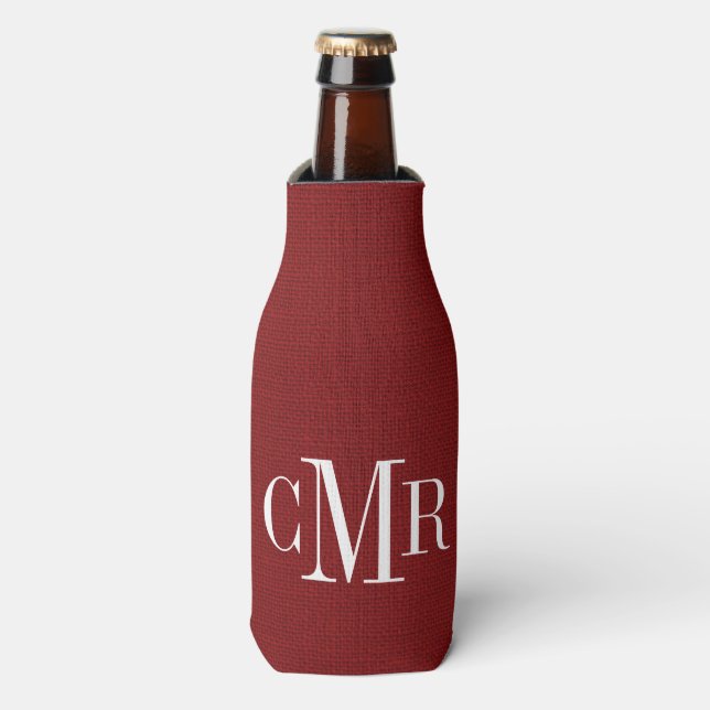 Rustic Red Classic Monogram Bottle Cooler (Bottle Front)