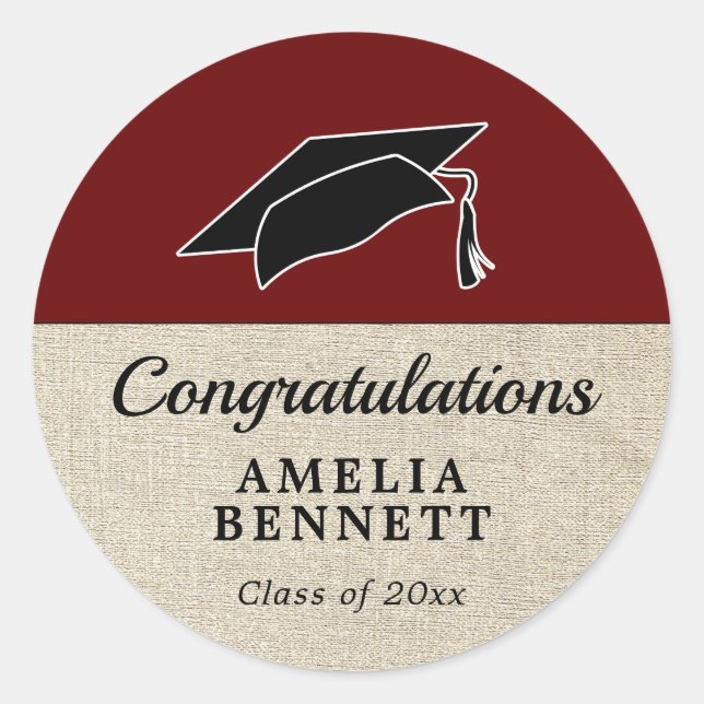 Rustic Red Congratulations Graduate Cap Graduation Classic Round Sticker (Front)
