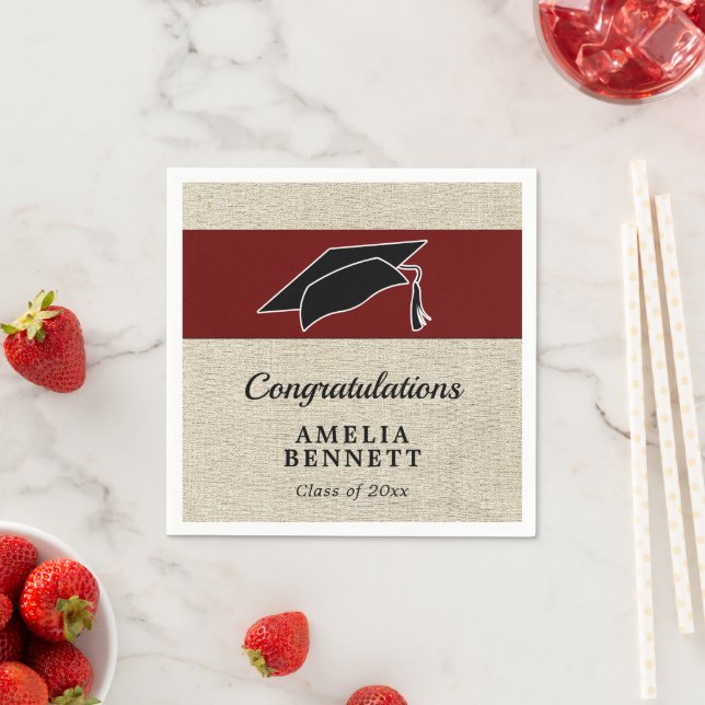 Rustic Red Congratulations Graduate Cap Graduation Napkin (Insitu)
