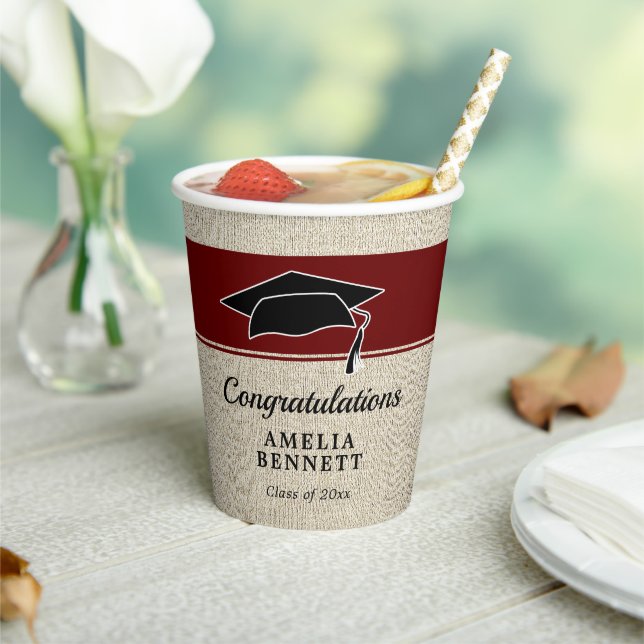 Rustic Red Congratulations Graduate Cap Graduation Paper Cups (Insitu)