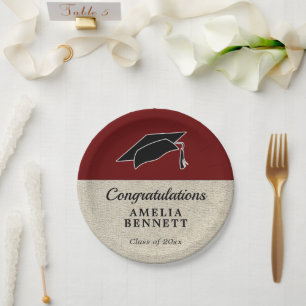 Rustic Red Congratulations Graduate Cap Graduation Paper Plate