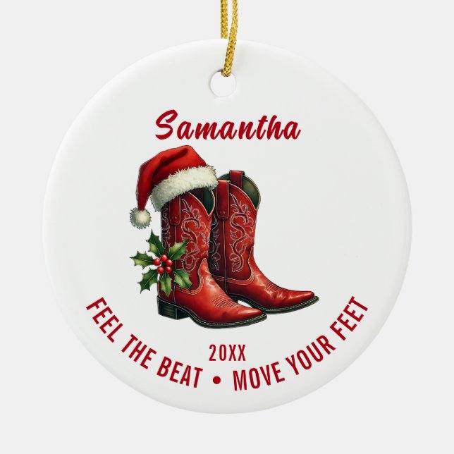 Rustic Red Country Cowboy Boots Ornament (Front)