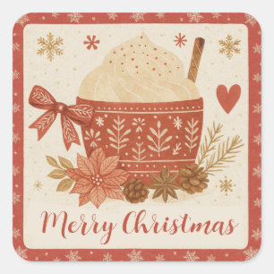 Rustic Red Cozy Scandinavian Merry Christmas Square Sticker