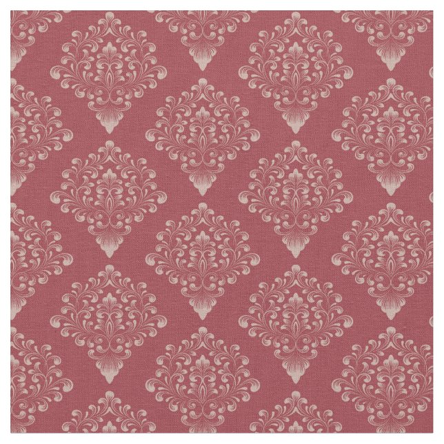 Rustic Red Damask Fabric (Close Up)